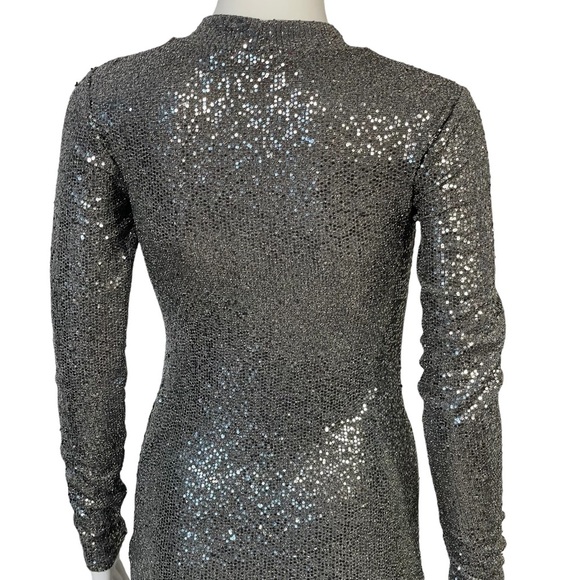 Guess Silver Gray Sequin Long Sleeve Body-con Stretch Cocktail Dress Sz S - Picture 7 of 10